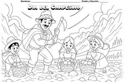 Fichas para colorear sobre el día del campesino