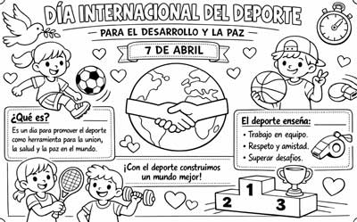 Ficha para colorear sobre el Día Internacional del Deporte 7 de abril